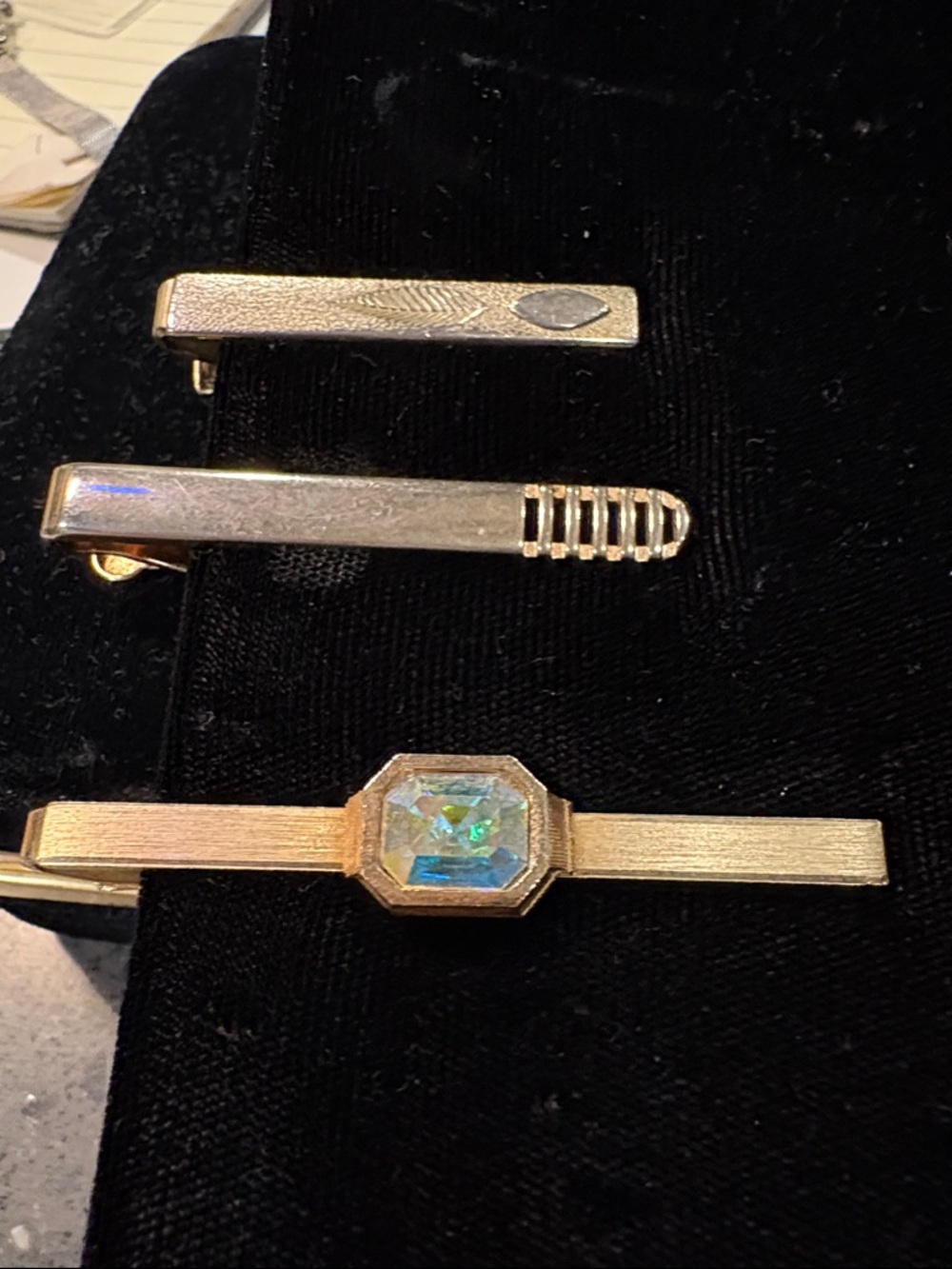 Gold-Tone Tie Clip with Faceted Opal-Effect Stone - Men Accessories